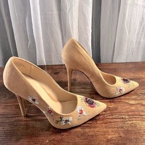 Bebe Embroidered Stiletto Heels